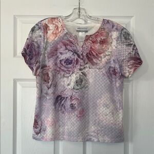 Alfred Dunner Pink and Purple Floral Short Sleeve Top